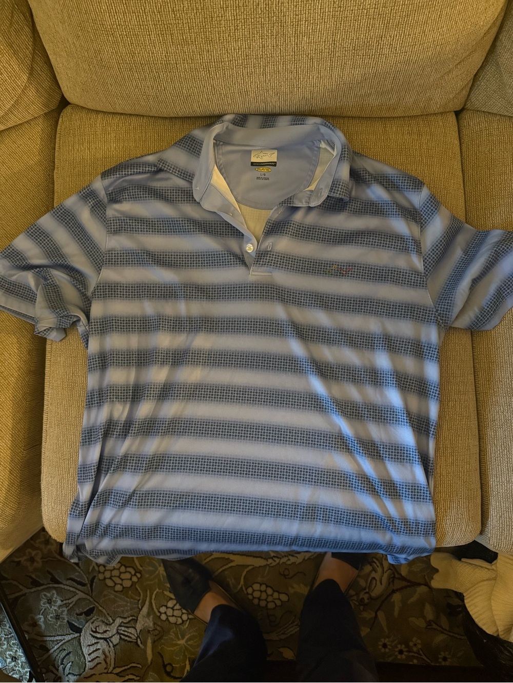 Greg Norman Collection Blue and Navy Horizontal Stripe Polo